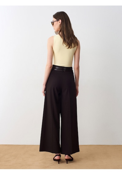 Dilvin 72670 Çift Kemerli Pileli Pantolon-kahve