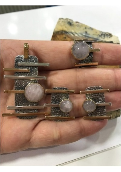 Pembe Kuvars Taşlı Gümüş Set 925 Ayar Taş (283946050)