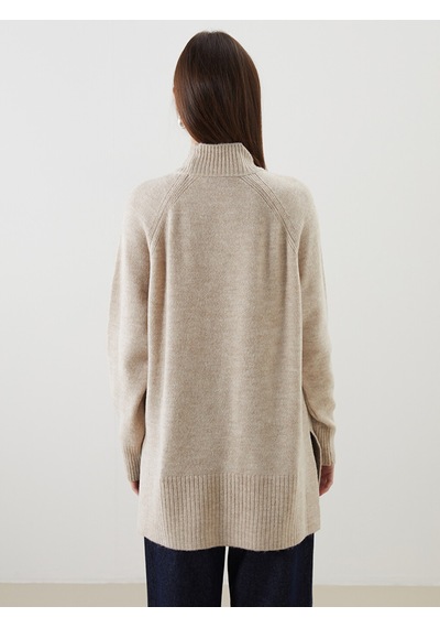 Lcw Modest Ekru Dik Yaka Oversize Kadın Triko Tunik
