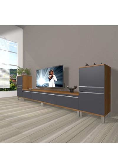 Decoraktiv Eko 9220t Mdf Krom Ayaklı Tv Ünitesi Tv Sehpası Ceviz - Antrasit