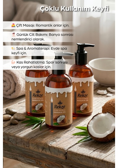 3 Lü Hindistan Cevizi Aromalı Masaj Yağı 120 Ml X 3 Kokulu, Su Bazlı, Cilt Dostu Set - 304985222