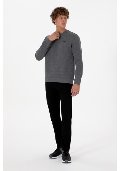 U.S. Polo Assn. Erkek Comfort Fit Bisiklet Yaka Şardonlu Antrasit Melanj Basic Sweatshirt 50313757-VR081