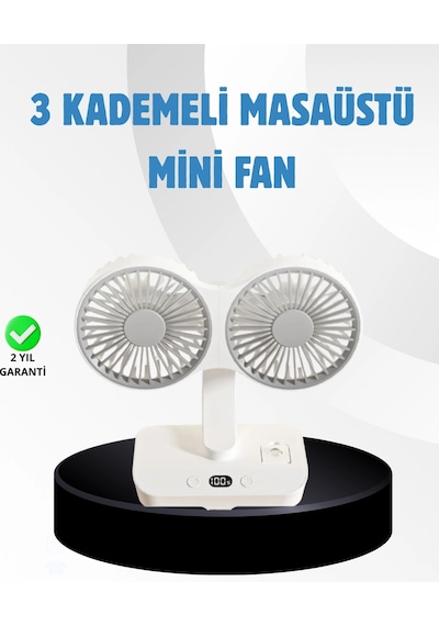 Sessiz Çalışan Usb Şarjlı Çift Kafalı Masaüstü Fan - Ev Ve Ofis İçin