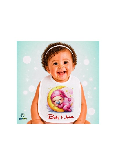 Kişiye Özel Uyuyan Bebek Keten Bebek Mama Önlüğü Yumuşak - Emici - Yıkanabilir - Özel Tasarım P113 Çok Renkli