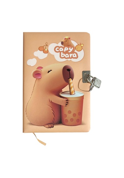 Capybara Hatıra Defteri Günlük Kilitli Defter 80 Yaprak - Bubble Tea Kahverengi