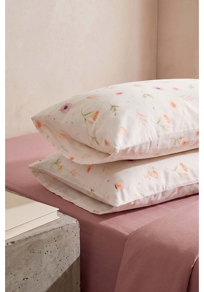 Pudra Kahve Soft Çiçekli Çift Kişilik Lastikli Çarşaf Takımı 160x200 Cm - 3 Parça Çok Renkli