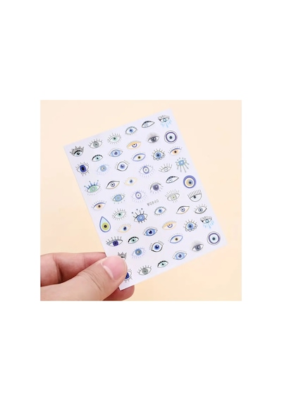 Nazar - Mavili Renkli Tasarım Nazar Boncuk Temalı Yapışkan Sticker Tırnak Sanatı Dövmesi Süsü