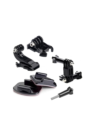 Gplus Bs09kvjh 9 Parça Oval Zemin Kavisli Yüzey Vidalı J-hook Hızlı Tak 3 Yollu Aksiyon Kamera Uyumlu 3m Yapışkanlı Motor Kask Bağlantı Seti Siyah