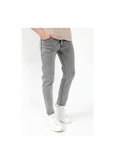 Giysa Erkek Skinny Jean Gri Kar Yıkama Düğme Kapamalı Likralı Kot Pantolon - 5602 Gri
