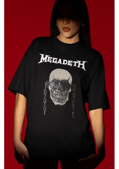 Megadeth Rock Metal Müzik Grubu Ön Baskılı Unisex Oversize Tişört Siyah