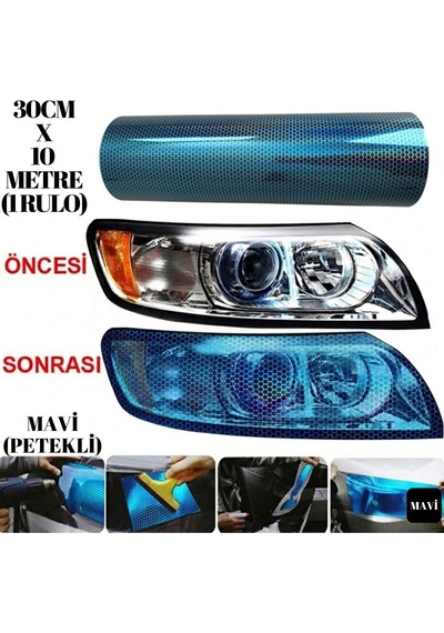 Petekli Mavi Far Stop Filmi Folyosu Çizik Engelleyici Folyo 3d Petek Desenli Hologramlı 30 Cm X 10 Metre
