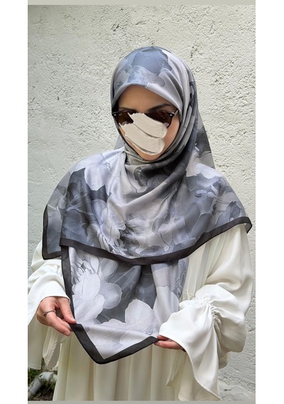 Qalortex Scarf Pamuklu Soft Meva Desen Eşarp-siyah
