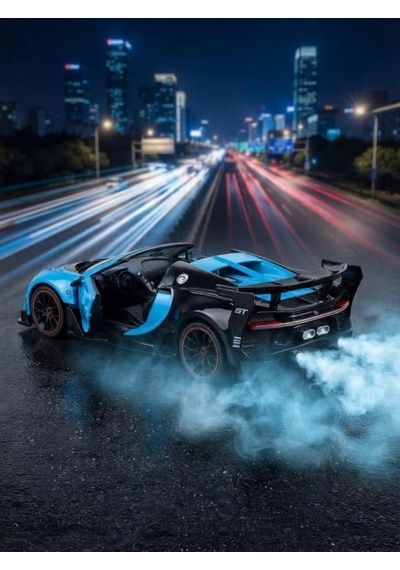 1:12 Ölçek 8 Fonksiyonlu Bugetti Chiron Tasarımlı Duman Efektli Uzaktan Kumandalı Yarış Arabası Mavi