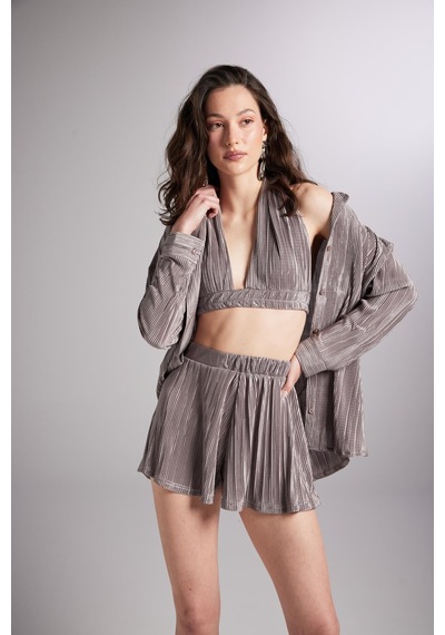 Holly Lolly Beli Lastikli Mini Comfy Şort Vizon