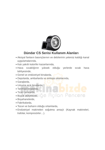 Dündar CS 16.2 230 watt 680 m3/h 2625 DD 220/230 volt Monofaze Salyangoz Radyal Kalorifer Kazanı Fanı Aspiratörü