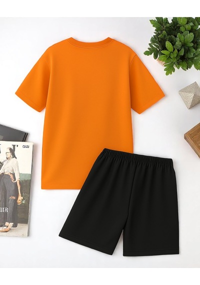 Uyguntarz Unisex Brooklyn Baskılı Tasarım Şort Takım Turuncu