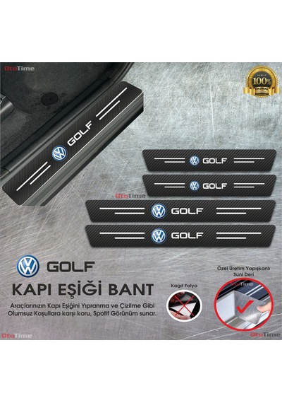 Volkwagen Golf Logolu Karbon Kapı Eşiği Koruyucu Suni Deri 4'lü Set
