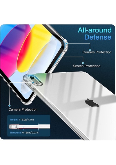 Apple Uyumlu iPad  10. Nesil 10.9 Inç 2022 Şeffaf Transparan Köşe Korumalı Silikon Tablet Kılıfı Kılıf