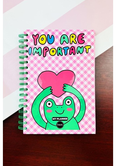 You Are Important Tasarımlı Spiralli Sticker'lı Tarihsiz Konuşan Ajanda Haftalık Planlayıcı renkli