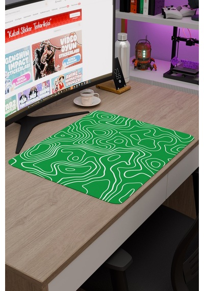 Yeşil Beyaz 48x40 Xl Taraftar Gaming Oyuncu Mouse Pad Kaymaz Taban Büyük Fare Altlığı Topography