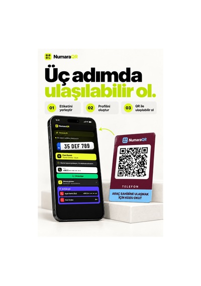 Qr Kodlu Numaratör Araç Ve Motosiklet İçin Qr Etiket Park Numaratörü 8,5x5,5 Cm Bordo Numaraqr