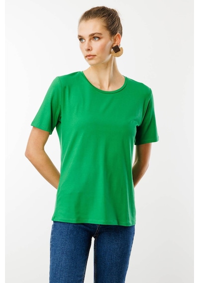 Kadın Sıfır Yaka Basic Penye T-shirt A.yeşil Yeşil