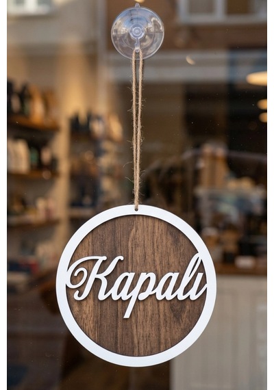 Üç Katlı El Yazılı Modern Açık/kapalı Tabelası - Tesbih Ahşap