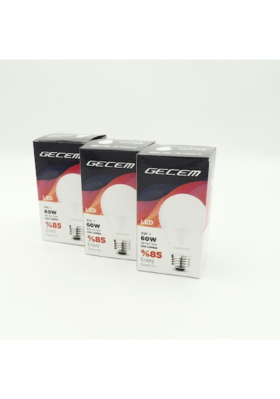Gecem Tasarruflu Led Ampul 9 W Beyaz Işık E27 3 Adet