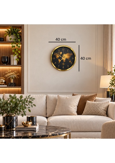 Imperial Atlas Gold Dünya Haritalı 40 X 40 Cm Metal Duvar Saati