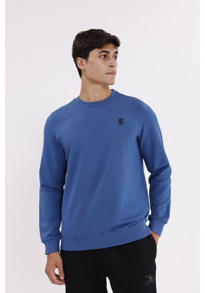 Rowinger Minimal Logolu Bisiklet Yaka Ribana Manşetli Rahat Kalıp Mevsimlik Sweatshirt İndigo