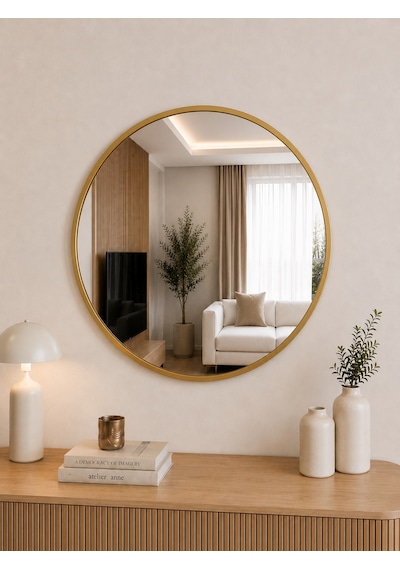 Effe Gold Metal Çerçeveli 50 Cm Yuvarlak Ayna