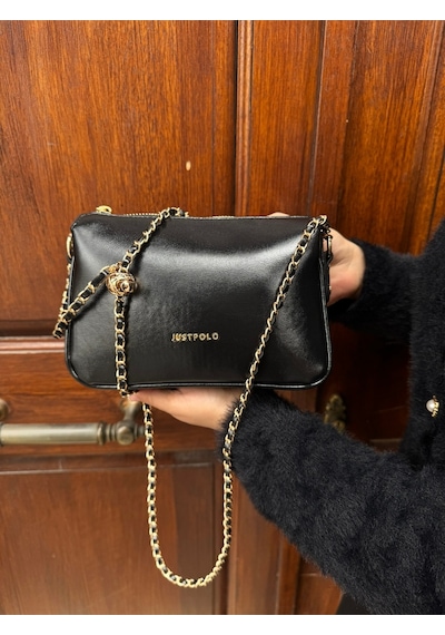 Just Polo Kadın Zincir Askılı Günlük Ve Özel Kullanıma Uygun Şık Tasarımlı Omuz & Çapraz Çanta Shoulder Bag Siyah