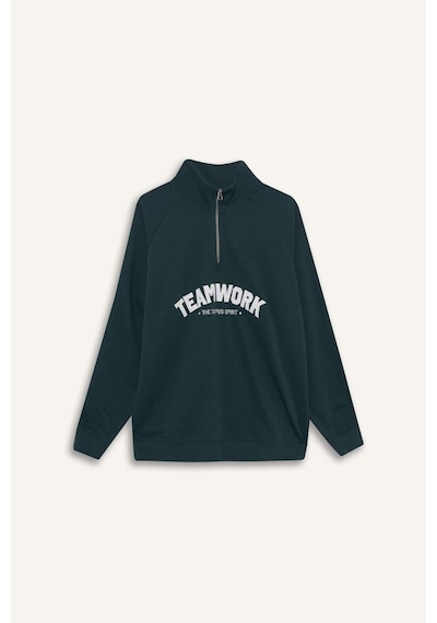 Defacto Boxy Fit Dik Yaka Fermuarlı Baskılı Sweatshirt F0115ax25augn536 Yeşil