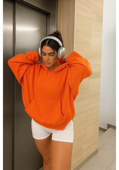 Benroma 3 İplik Penye Düz Renk Unısex Sweatshırt Turuncu