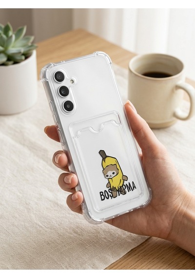 Hepsi Samsung Galaxy Uyumlu A54 Boş Yapma Muz Detaylı Kart Bölmeli Şeffaf Telefon Kılıfı Najmaddin Çok Renkli