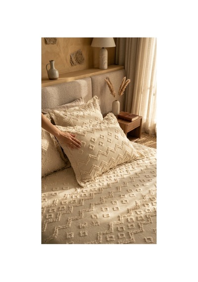 Krem Şönil İskandinav Yatak Örtüsü Takımı 250 X 260 Cm Valonlu Model 2 Adet 50 X 70 Yastık Kılıfı Bej