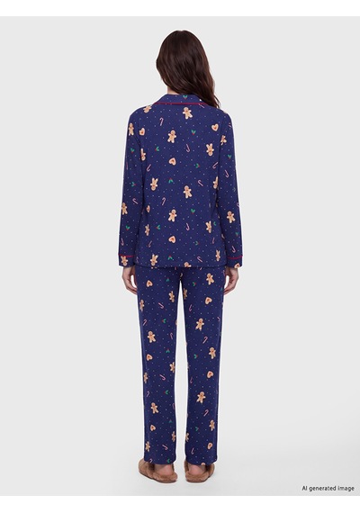 Lcw Dream Lacivert Gömlek Yaka Desenli Kadın Pijama Takımı