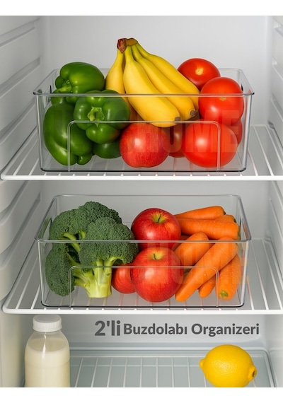 Jet's Home 2'li Buzdolabı İçi Düzenleyici Saklama Organizeri Bpa Free Düzenleyici Darbeye Dayanıklı 29x20x9 Cm Şeffaf
