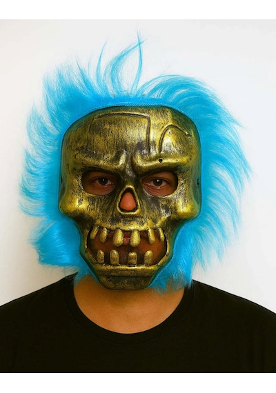 Wild - 633 - Skull - Bakır Kafatası Turkuaz Saçlı - Csmo-tex - İskelet Maske