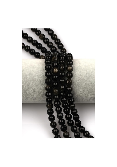 Gold Obsidyen Doğal Taş Dizi 8 Mm Fasetli Küre Kesim Gümüş