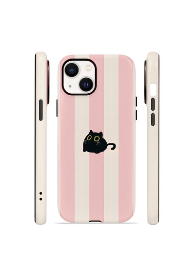Apple iPhone Uyumlu 13 Vorian Çift Katmanlı Magsafe Kılıf Midnight Cat Stripe