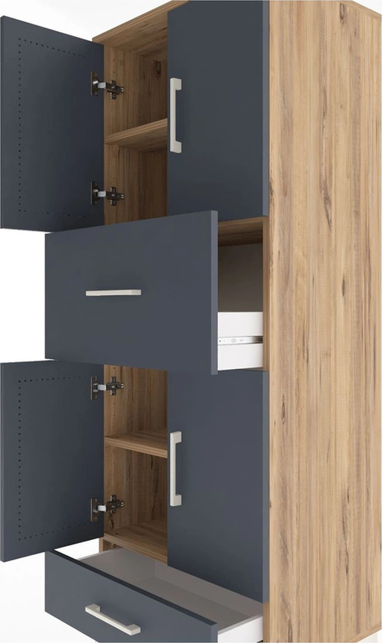 Hyperion Dolap 4 Raflı 2 Çekmeceli 4 Kapaklı 60x44x163 Çam-an... Çam