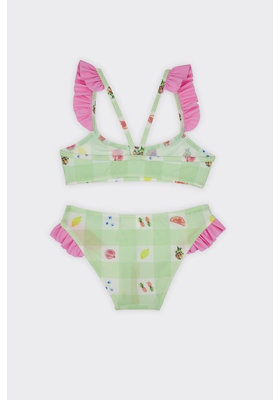 Panço Kız Çocuk Meyve Desenli Bikini Yeşil 2412GK42009