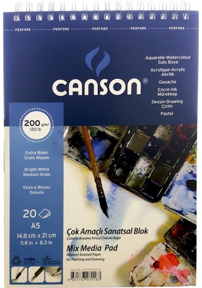 Canson Çok Amaçlı Sanatsal Blok Mix Media Pad 200Gr A5 20 Yaprak