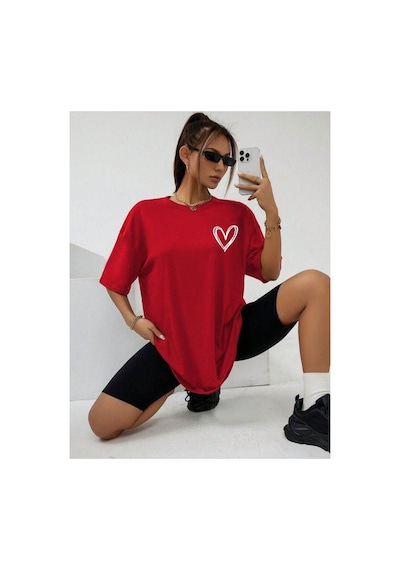Medinenur Mini Kalp Baskılı Unisex Tshirt Kırmızı