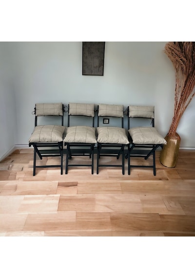 Modern Style Home Bahçe - Balkon, Iç Ve Dış Mekan Katlanır Metal Sandalye 4 Adet Krem