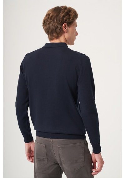 İmza Lacivert Polo Yaka Uzun Kol Örme Comfort Fit Pamuklu Kazak 1012265007