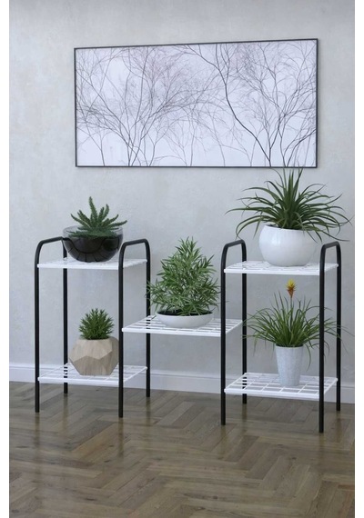 Metal Çiçeklik Ve Saksı Standı Raflı Bitki Rafı, Bahçe Ve Balkon İçin Modern Saksılık Dolap Beyaz