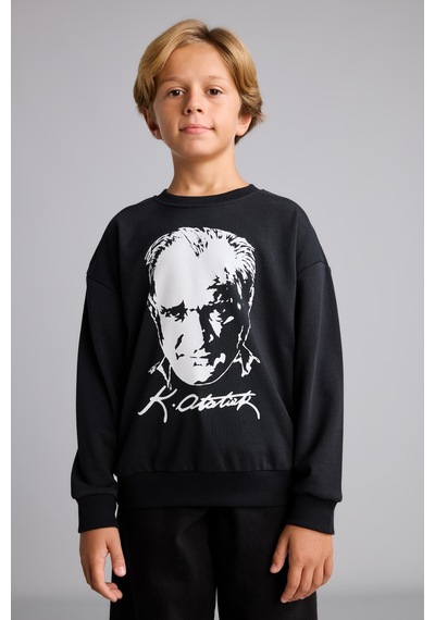 Defacto Atatürk Baskılı Bisiklet Yaka Sweatshirt Erkek Çocuk I6566a826wnbk81 Siyah-bk81