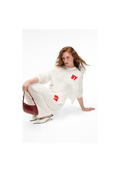 Grımelange DELYRA Kadın Bisiklet Yaka Rahat Kesim Nakış Detaylı Ekru Sweatshirt